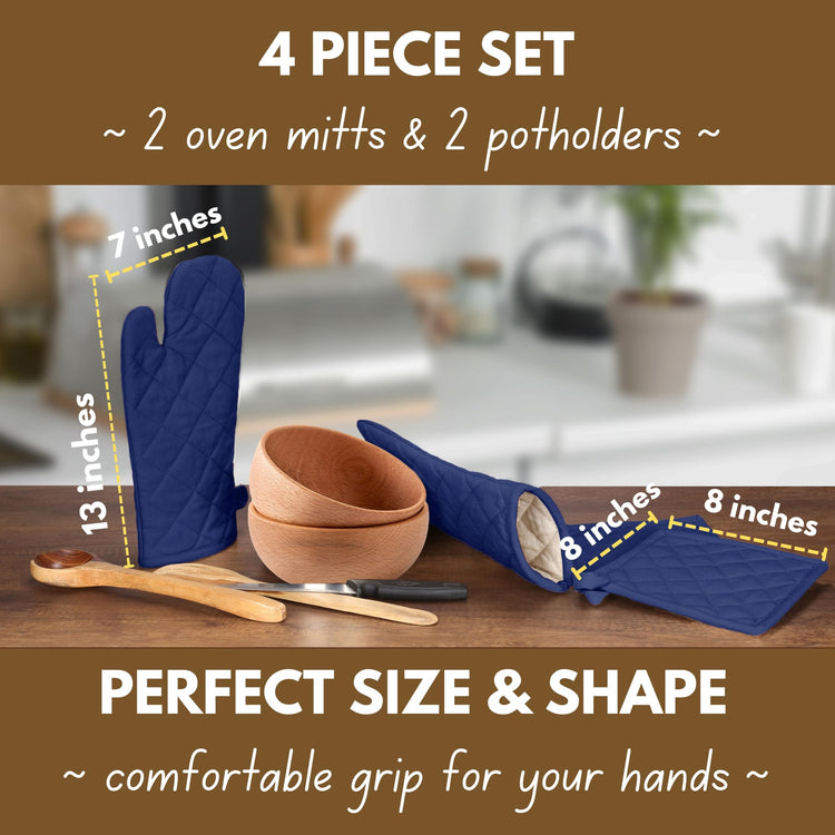 4 Piece Set 2 Oven Mitts & 2 Potholders (4 Count)