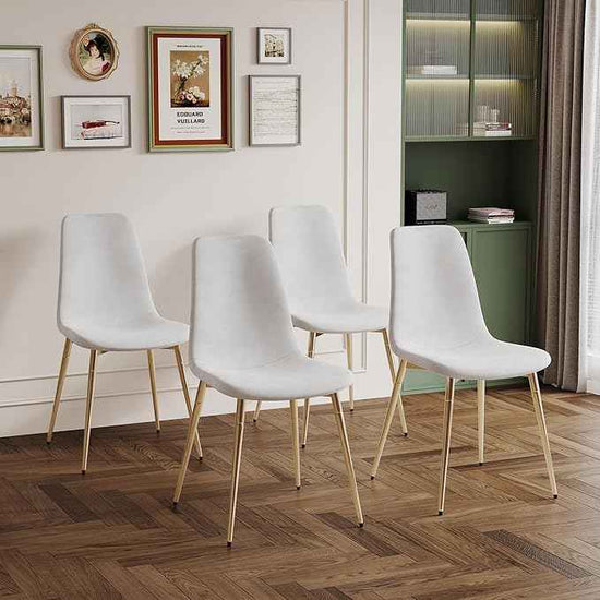 AF ARTISAN FURNITURE 36" Square Glass Dining Table Set for 4, 5-Piece Modern Kitchen Table with 4 White Velvet Chairs, Modern Circle Leisure Table for Home Office Dining Room Small Spaces (Gold Leg)