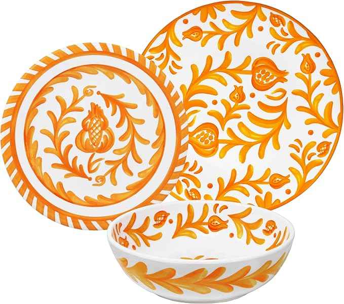 Le Cadeaux Luxury Melamine 12 Piece Dinnerwear Set, Service for 4, Sicily Orange