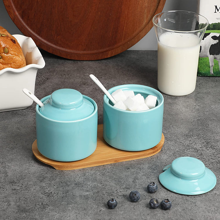 Ceramic Sugar Bowl with Tray and Spoon Set of 2 (2 Count)