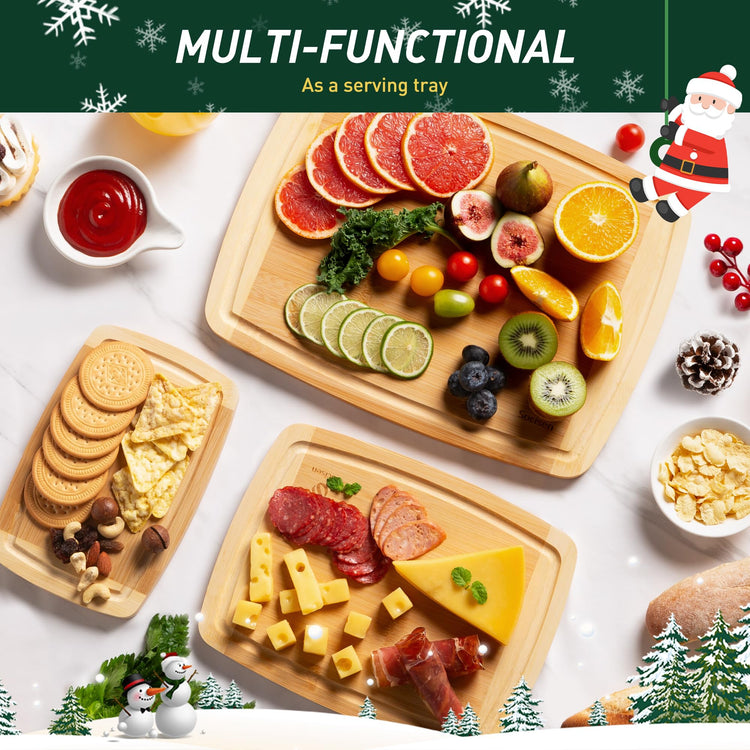 Bamboo Cutting Board Set Non Slip Feet Over Sink Tablas Para Picar Cocina Tabua Madeira Corte Carne Bambu Alimentos Cortar Madera Juego Regalos Cumpleaños Navidad Mujer Mama Abuela Hombre Papa (3 Count)