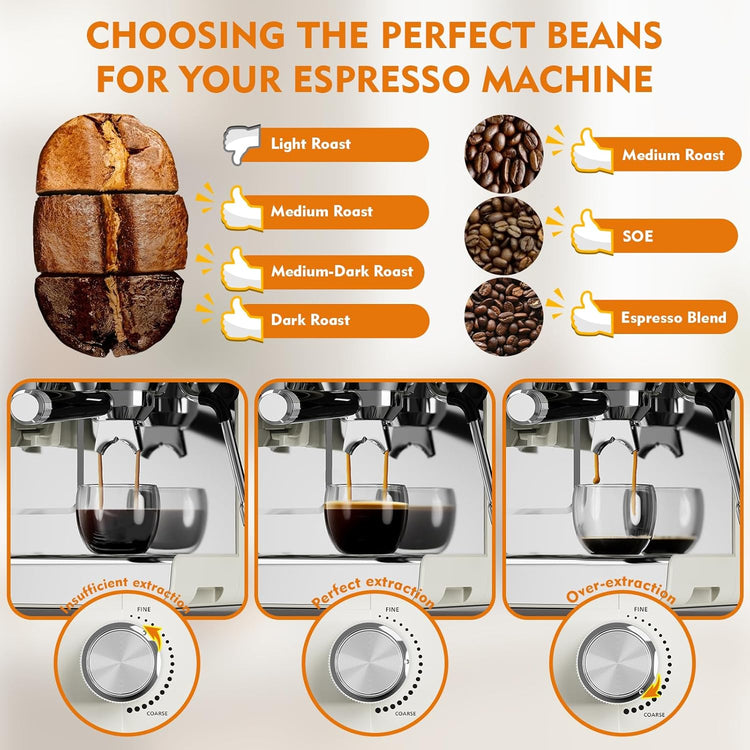 Espresso Machine with Grinder, 20 Bar Professional Espresso Maker with 19 Grind Sizes, Coffee Machine with Milk Frother, 2.8L Removable Water Tank for Latte & Cappuccino