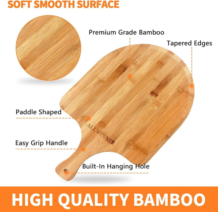 Pizza Peel 12 Inch, 2 Pack Bamboo Pizza Paddle, Wooden Pizza Peels for Making Pizza, Pizza Bread Pie Cutting Board for Kitchen