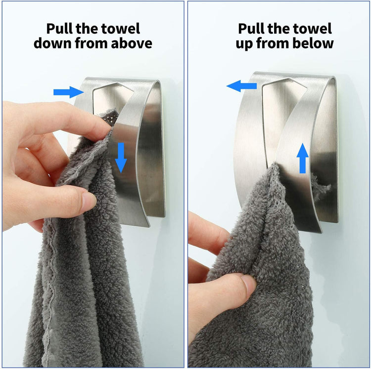 Boao 4 Pcs Self Adhesive Towel Hook Holder Grabber Stainless Steel Kitchen Dish Towel Hook Wall Mount Non Drilling Hangers Rack Hand Tea Holders for Bathroom Accesories Kitchen Gadgets (Silver)