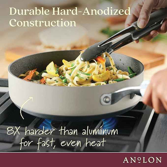 Anolon Achieve Hard Anodized Nonstick Sauté Pan with Lid, 3 Quart - Silver