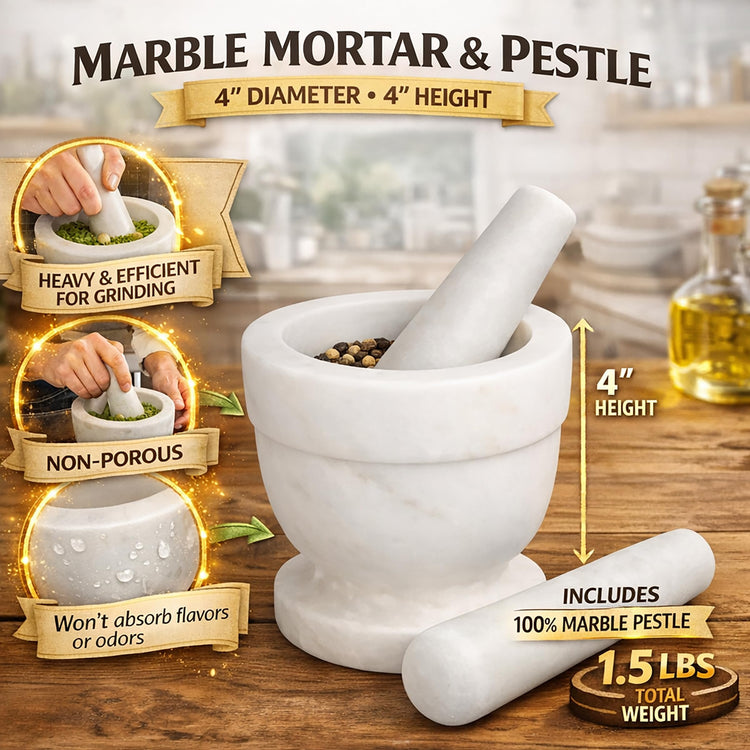 Handcrafted 4 inch Mortar and Pestle Solid Marble Grinder for Spices and Herbs Artisan Carved from Yushan Marble Elegant and Durable for Everyday Cooking
