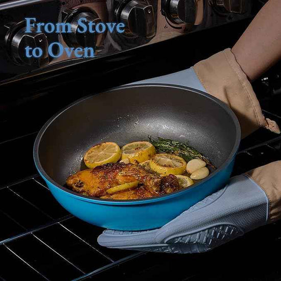 CAROTE 21pcs Pots and Pans Set, Nonstick Cookware Set Detachable Handle, Induction Kitchen Cookware Sets Non Stick with Removable Handle, RV Cookware Set, Peacock Blue
