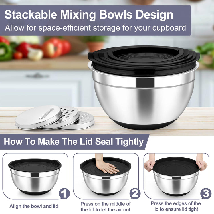 Mixing Bowls Stainless Steel Salad Bowl with Lid & Graters (6 Count)