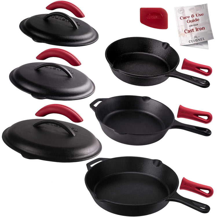 Cast Iron Skillets Set with Lids