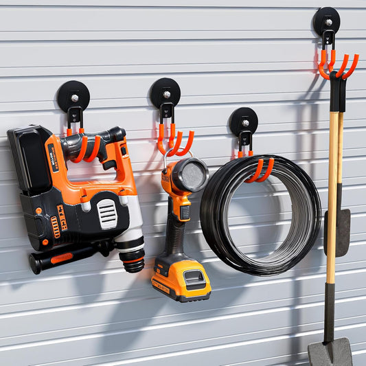 Heavy Duty Storage Magnetic Utility Hooks Large Garage Magnet Hooks with Anti-Slip Coating for Metal Cabinet,Pegboard,Garage Shelve,Garden Tools (Orange4pro)