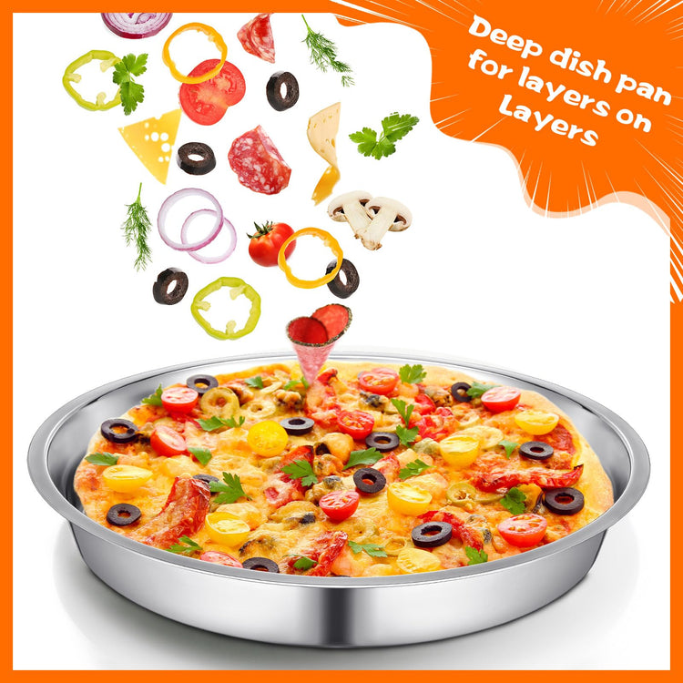 2 Pcs 16 Inch Large Deep Pizza Pans Stainless Steel Pizza Tray Round Oven Tray Rust Proof Reusable Bakeware Cooking Pan Dishwasher Safe for Baking (2 Count)