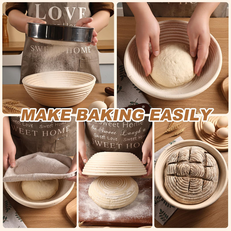 Banneton Bread Proofing Basket Set of 4PCS 6 Inch Mini Round Sourdough Dough Proofing Bowls for Sour Dough Bread Baking Supplies