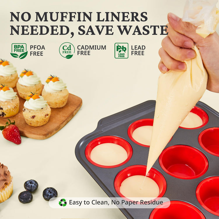 Silicone Muffin Pans for Baking with Metal Frame