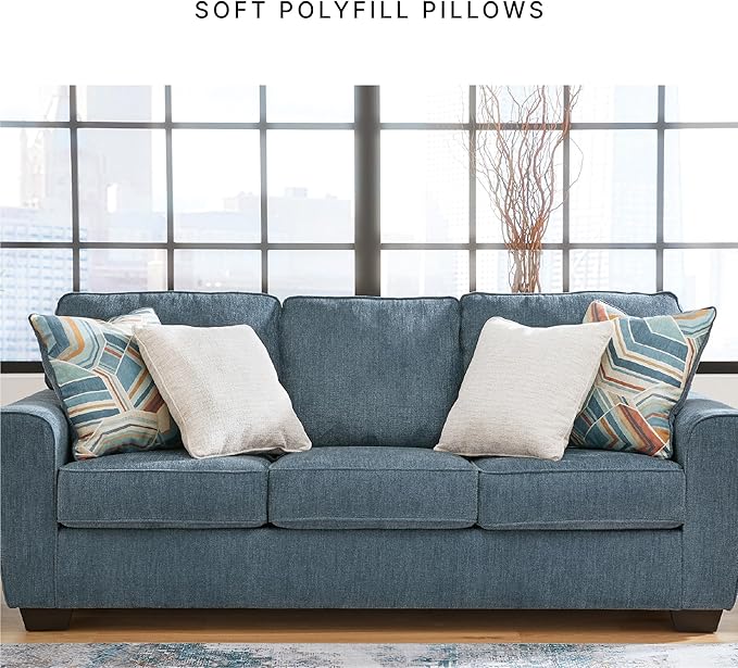 Signature Design by Ashley Cashton Casual 2-in-1 Sofa Sleeper with Folding Gel Memory Foam Mattress, Queen, Blue