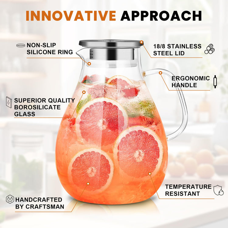 3 Litre 101oz Glass Pitcher with Lid and Spout