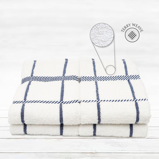 100% Cotton Terry Dish Towels, 4 Pack Checks, 16 x26 Inches, Super Soft and Absorbent Kitchen Towels, Perfect for Kitchen Cleaning and Dish Washing | Navy Blue - Nestoria
