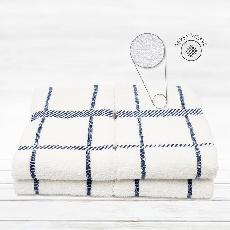 100% Cotton Terry Dish Towels, 4 Pack Checks, 16 x26 Inches, Super Soft and Absorbent Kitchen Towels, Perfect for Kitchen Cleaning and Dish Washing | Navy Blue - Nestoria