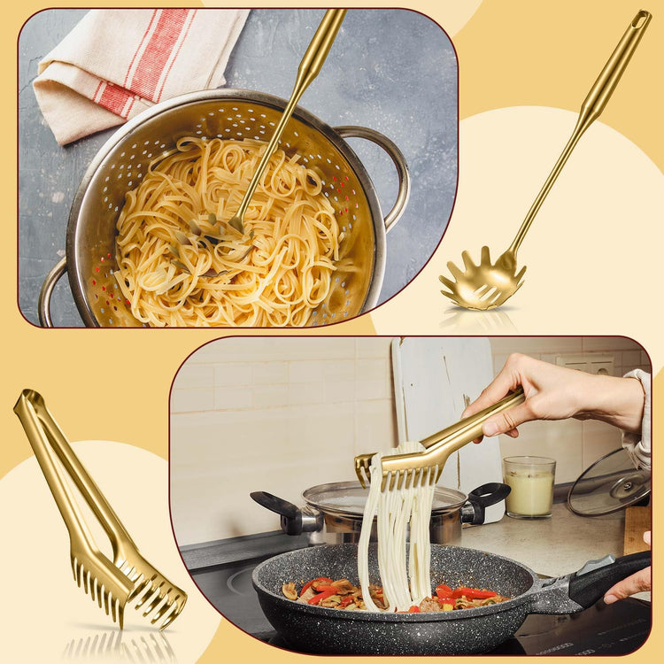 Stainless Steel Spaghetti Spoon and Pasta Tongs Set
