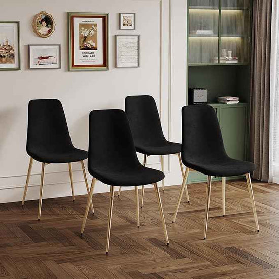 AF ARTISAN FURNITURE 36" Square Glass Dining Table Set for 4, 5-Piece Modern Kitchen Table with 4 Black Velvet Chairs, Modern Circle Leisure Table for Home Office Dining Room Small Spaces (Gold Leg)