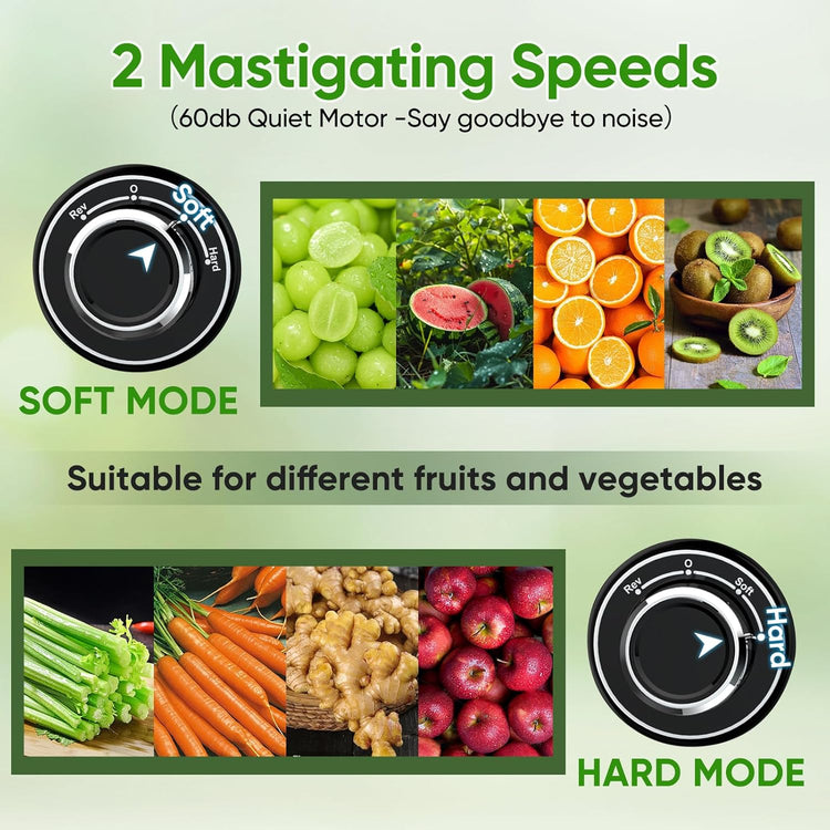 COZII Cold Press Juicer Machines,Slow Masticating Juicer Extractor Soft/hard Mode, 3.6" Large Feed Chute For Vegetable and Fruit, Easy to Clean Juicer, Quiet Motor, High Juice Yield