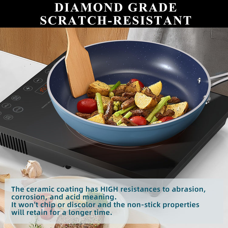 9pc Cookware Set Healthy Duralon Blue Ceramic Nonstick Coated