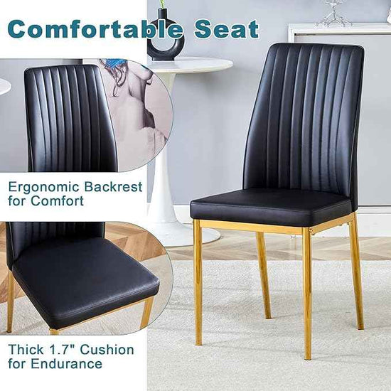 Black Dining Chairs Set of 6 Modern PU Leather Kitchen Chairs with Metal Legs Armless Upholstered Chair for Dinner Room, Office, Waiting Room(Set of 6, Black Golden Chair)