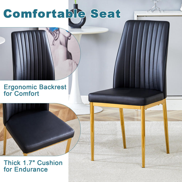 Black Dining Chairs Set of 8 Modern PU Leather Kitchen Chairs with Metal Legs Armless Upholstered Chair for Dinner Room