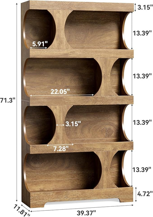 LITTLE TREE 4-Tier Large Bookshelf, 70.8-Inch Tall Bookcase with Storage Shelves, All Wooden Modern Display Rack, Big Open Book Shelf for Living Room, Bedroom, Office, Oak