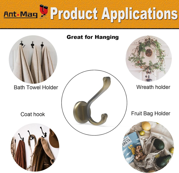 Ant Mag Magnetic Hooks Heavy Duty 141lbs Neodymium Magnet Metal Wall Hooks for Hanging Coats Robes Backpacks Bags Hats Keys Mugs Cups Towels Bronze