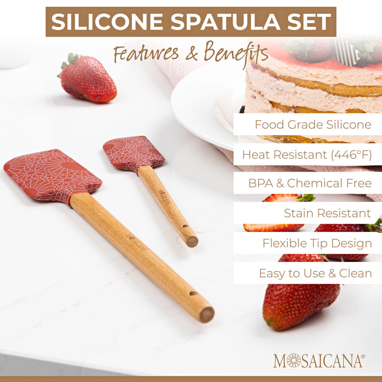 Silicone Spatula set of 2 with wooden handle and stunning pattern (2 Count)