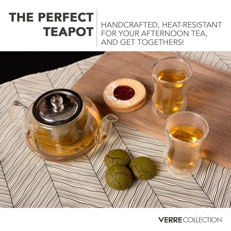 Glass Teapot Stovetop Compatible Kettle with Stainless Steel Removable Infuser