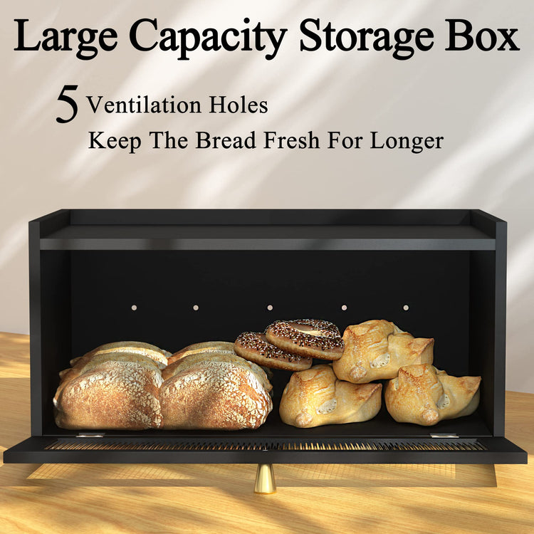 Black Bread Box for Kitchen Countertop