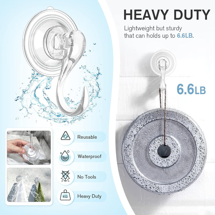 VIS'V Suction Cup Hooks, Small Shower Suction Hooks with Wipes, Heavy Duty, Removable and Reusable, Clear, 4 Pcs