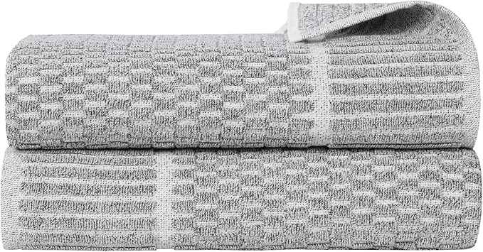 Superior Juno Viscose Cotton Blend Medium Weight Bath Sheets, for Bathroom, Shower, Spa, Plush, Quick Dry, Ultra-Soft Towels, Essentials, Border Detail, Oversized Towels, Set of 2, Charcoal
