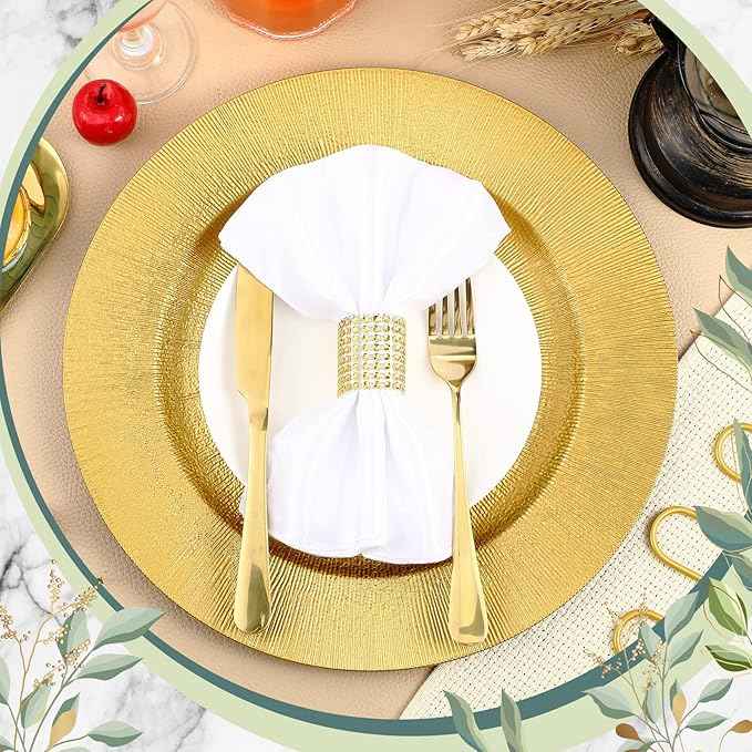Tanlade 50 Pcs Gold Charger Plates Bulk, 13" Round Plastic Dinner Charger Plate, Shiny Golden Table Chargers Serving Plates Catering Tabletop for Thanksgiving Halloween Christmas Wedding Party Decor