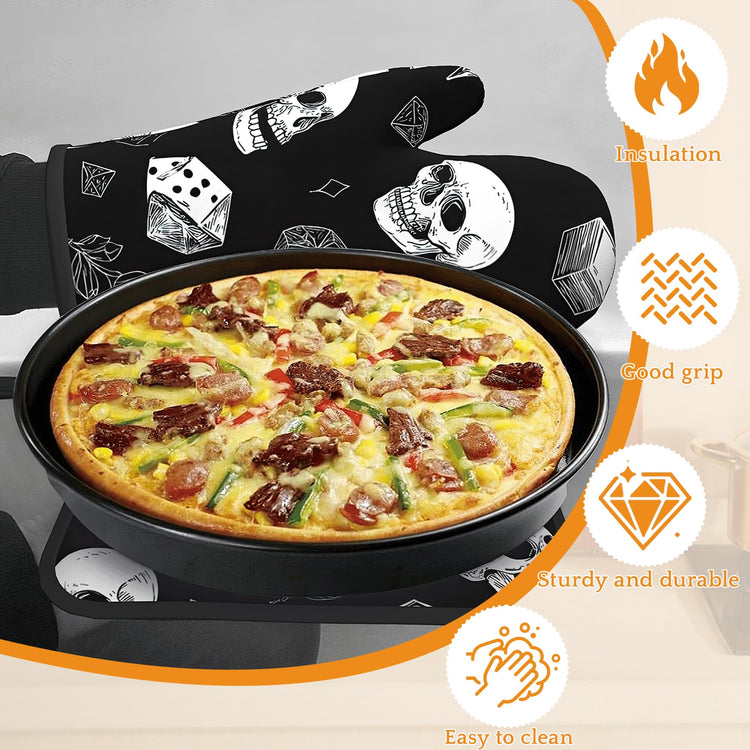 Skull Head Oven Mitts and Pot Holders (4 Count)