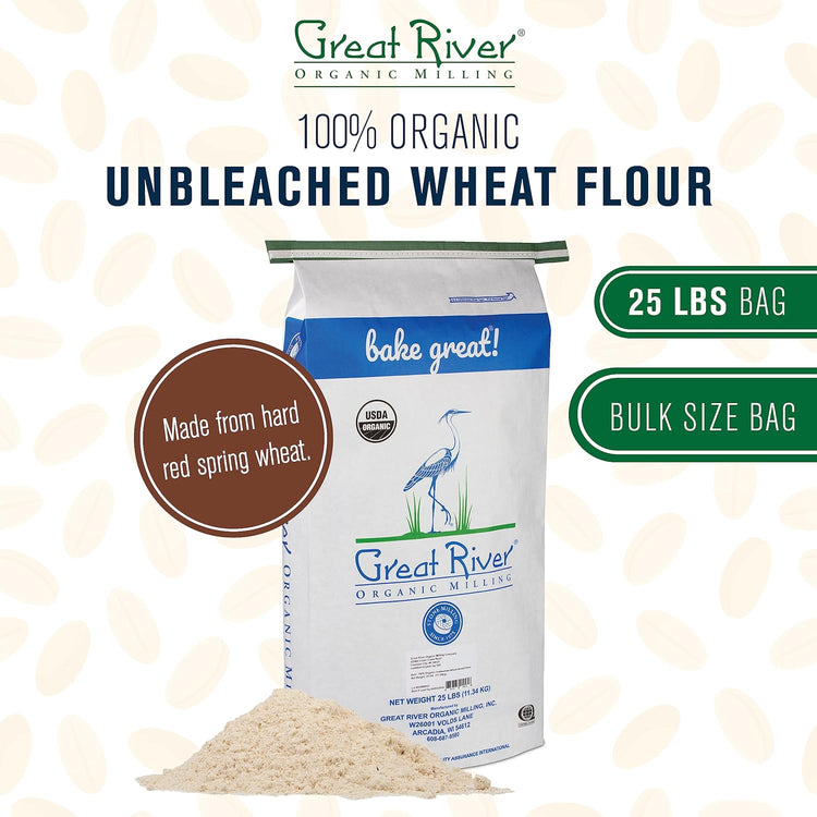 Great River Organic Milling Organic Unbleached Wheat Bread Flour | Artisan Bread Flour for Baking | Multi-Purpose Wheat, Unbromated, Non-GMO, Kosher | 25 Lb (Pack Of 1) - Nestoria