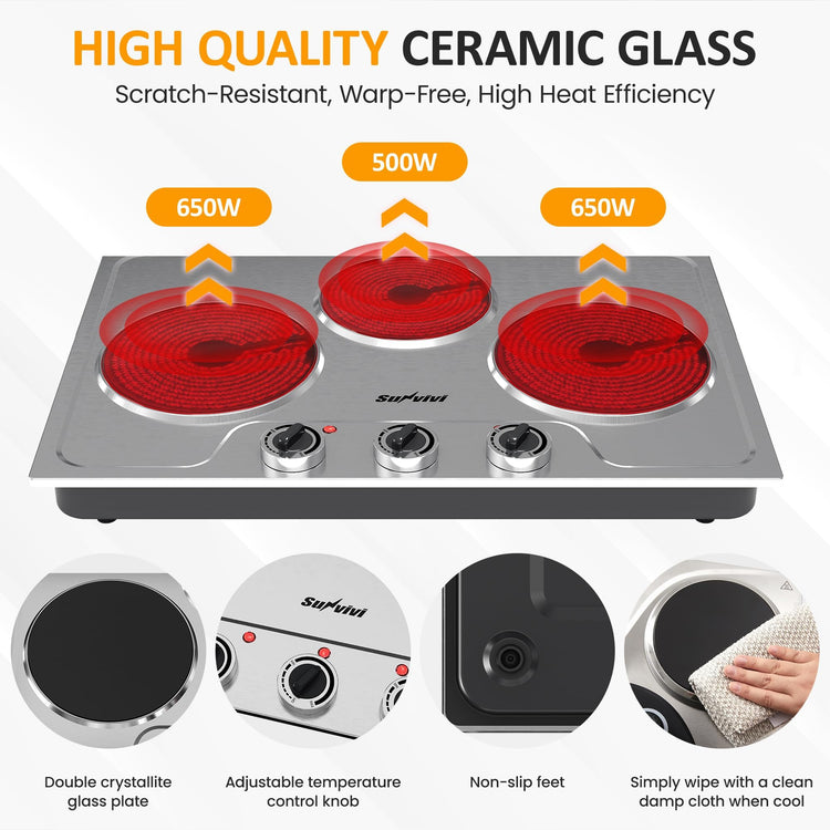 1800W Triple Burner Portable Electric Ceramic Stove