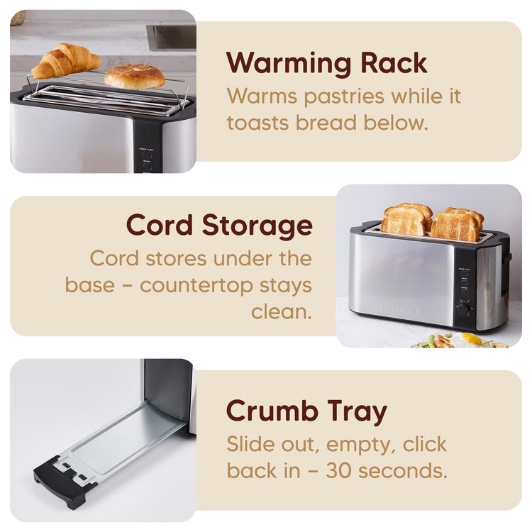 ECT-3100 4-Slice Long Slot Toaster, Stainless Steel