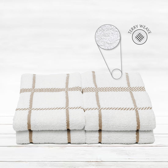100% Cotton Terry Dish Towels, 4 Pack Checks, 16 x26 Inches, Super Soft and Absorbent Kitchen Towels, Perfect for Kitchen Cleaning and Dish Washing | Tan - Nestoria