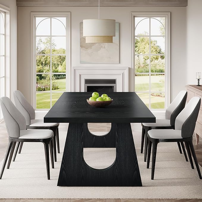 Tribesigns Large Dining Table for 6-8 People, 70.9-Inch Wood Rustic Rectangular Table with Black Wooden Legs, Farmhouse Center Kitchen Table for Dining Room, Living Room, Home Furniture, Black