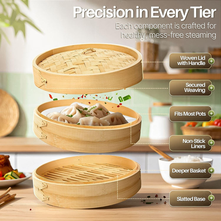 Bamboo Steamer Basket Set