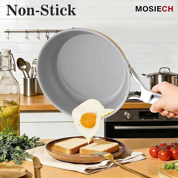 10-Piece Ceramic Nonstick Cookware Set with Lids - PFAS/PTFE/PFOA-Free, Interior & Exterior Ceramic Coating -Easy to Clean- Kitchen Storage-All Stovetop Compatible & Oven-Safe up to 480°F