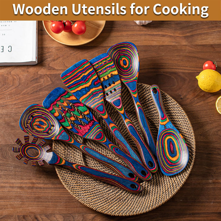 Pakka wood 7 Piece Blue Wooden Cooking Utensils (7 Count)