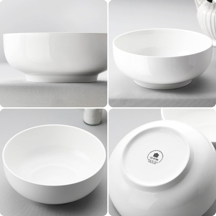 MALACASA Large Serving Bowls - 60 OZ (8") Salad Bowls Set of 2, White Mixing Bowls for Kitchen, Soup, Pasta and Dinner, Large Salad Bowls Set, Dishwasher & Oven Safe, Series REGULAR
