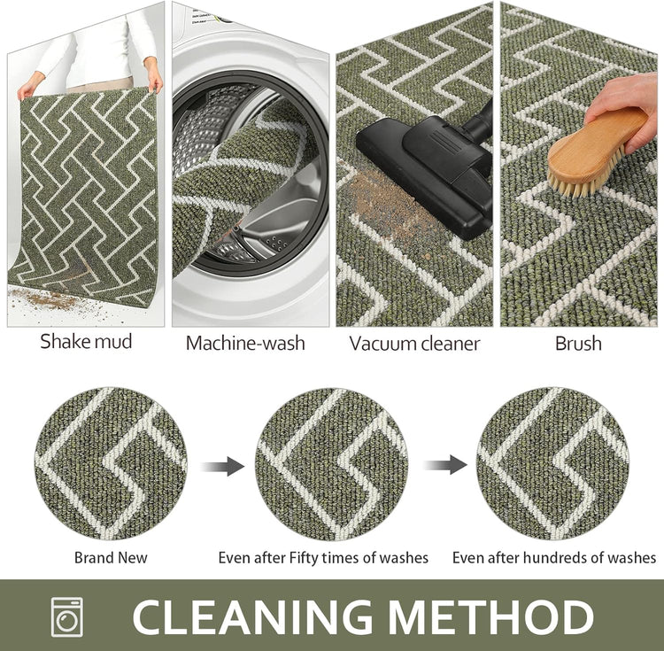 hicorfe Kitchen Rugs and Mats Sets,Super Absorbent Polypropylene Non-Slip Rug,Soft Comfort Floor Mat,Washable for Kitchen,Hallway,Office,Sink,Laundry(24" x 35",Green)