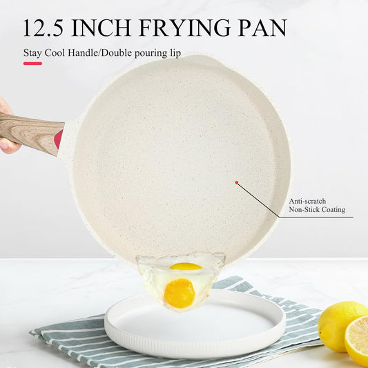 Vinchef Nonstick Frying Pan Anti Scratch,12.5 Inch Skillet Cast Aluminum Cookware, Induction Compatible White - Nestoria