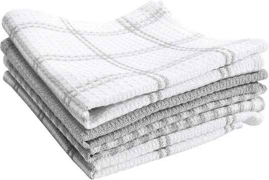 T-FAL Premium Waffle Dish Cloths: Highly Absorbent, Super Soft Long Lasting - 100% Cotton, 12"x13" Flat Waffle Dish Towel for Cleaning & Drying Dishes, (4-Pack), Grey - Nestoria