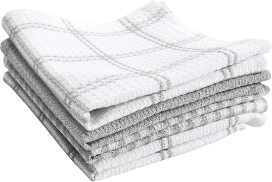 T-FAL Premium Waffle Dish Cloths: Highly Absorbent, Super Soft Long Lasting - 100% Cotton, 12"x13" Flat Waffle Dish Towel for Cleaning & Drying Dishes, (4-Pack), Grey - Nestoria