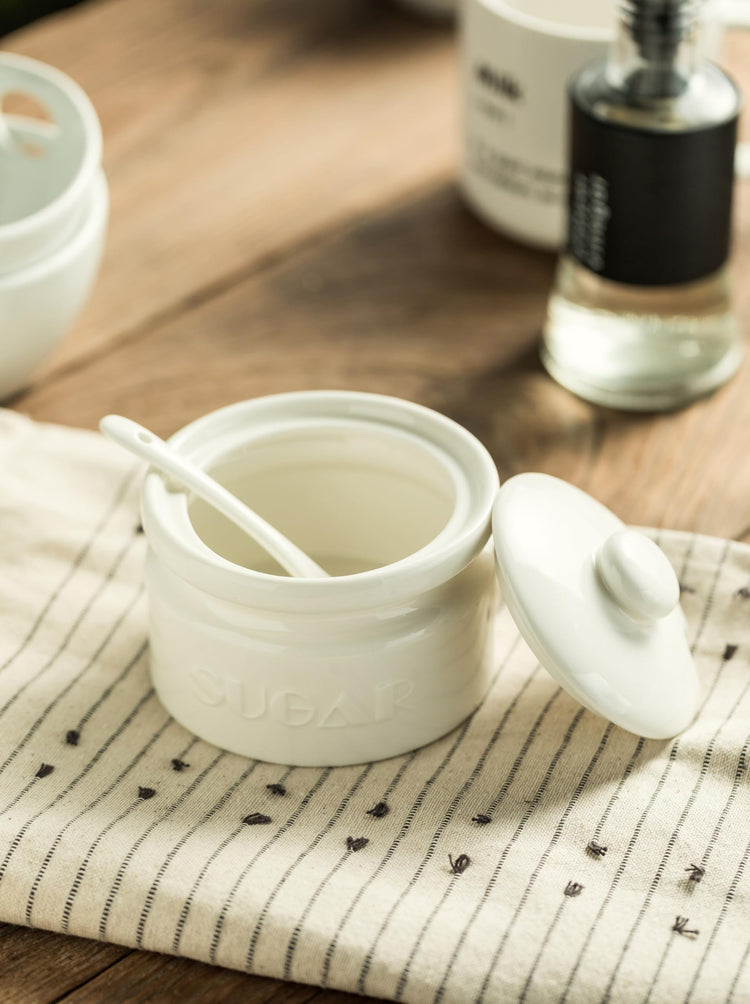 10oz Ceramic Sugar Bowl with Lid and Spoon for Coffee Bar (15.99 Count)